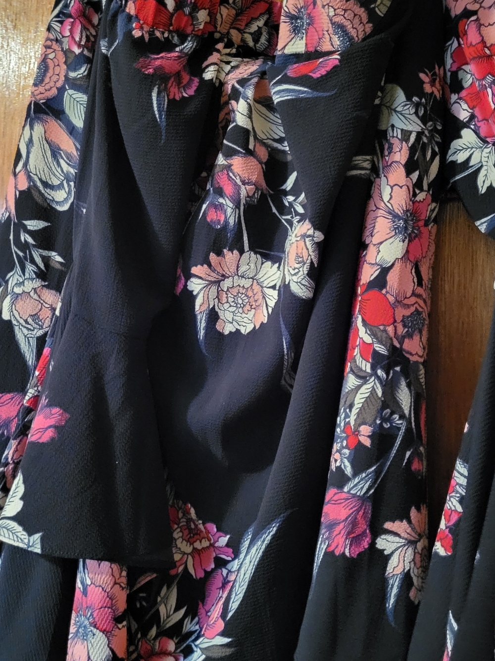 City Chic Black Floral Off Shoulder Blouse with Pink and Cream Blooms